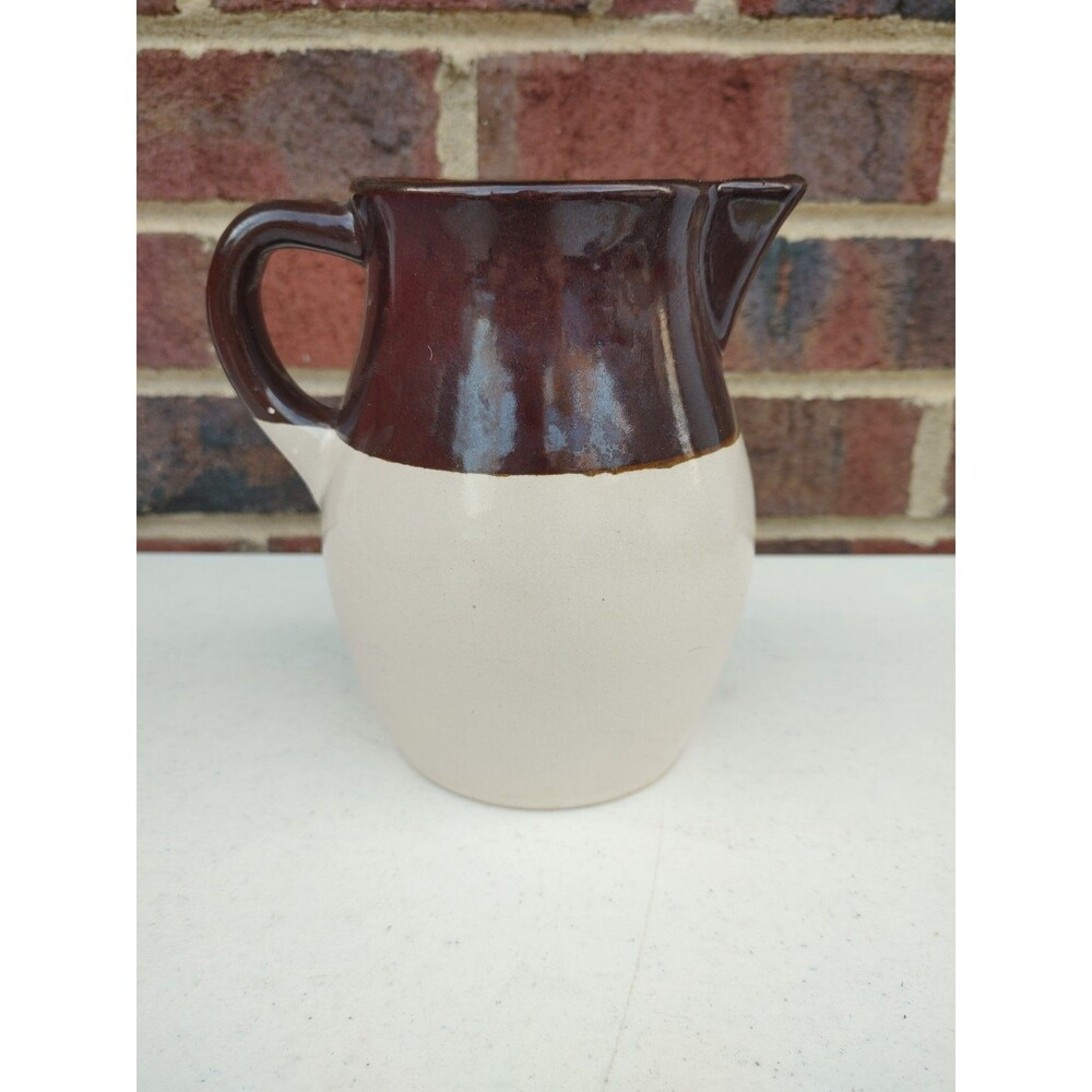 SOLD -- RRP Roseville Ohio USA Made Stoneware Pottery Pitcher Brown Cream Crock